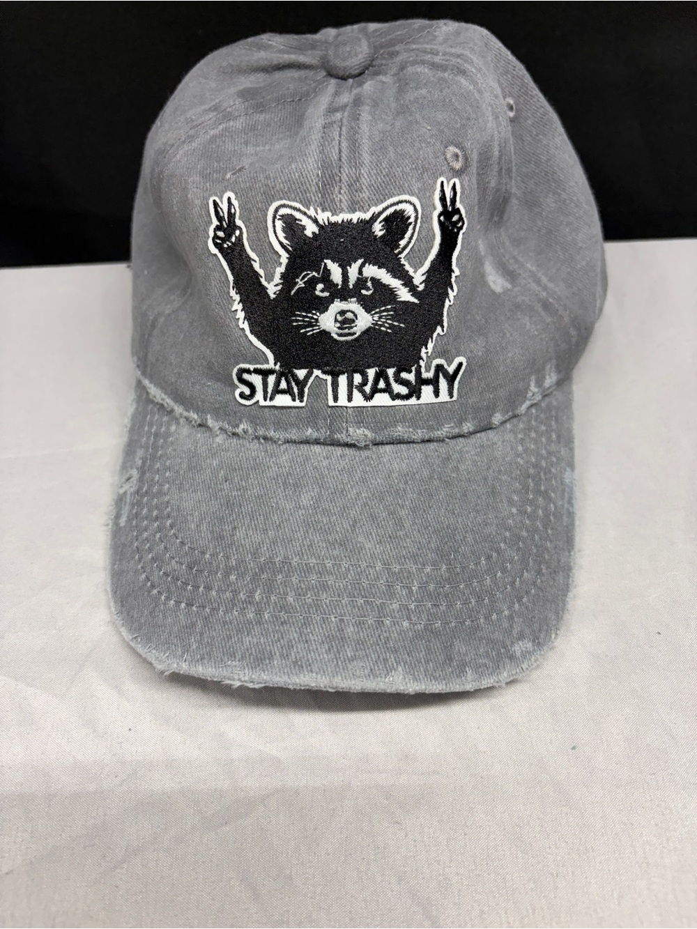 Stay Trashy Grey baseball hat low profile